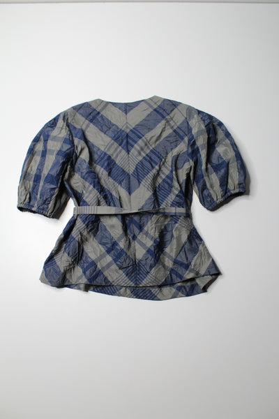 Club Monaco blue/grey plaid puff sleeve blouse, size small