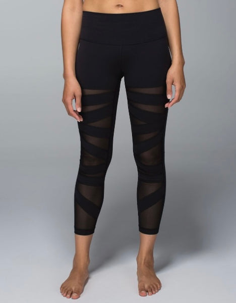 Lululemon black high times leggings, size 6 (25”) *special edition tech mesh *flaw (price reduced: was $40)