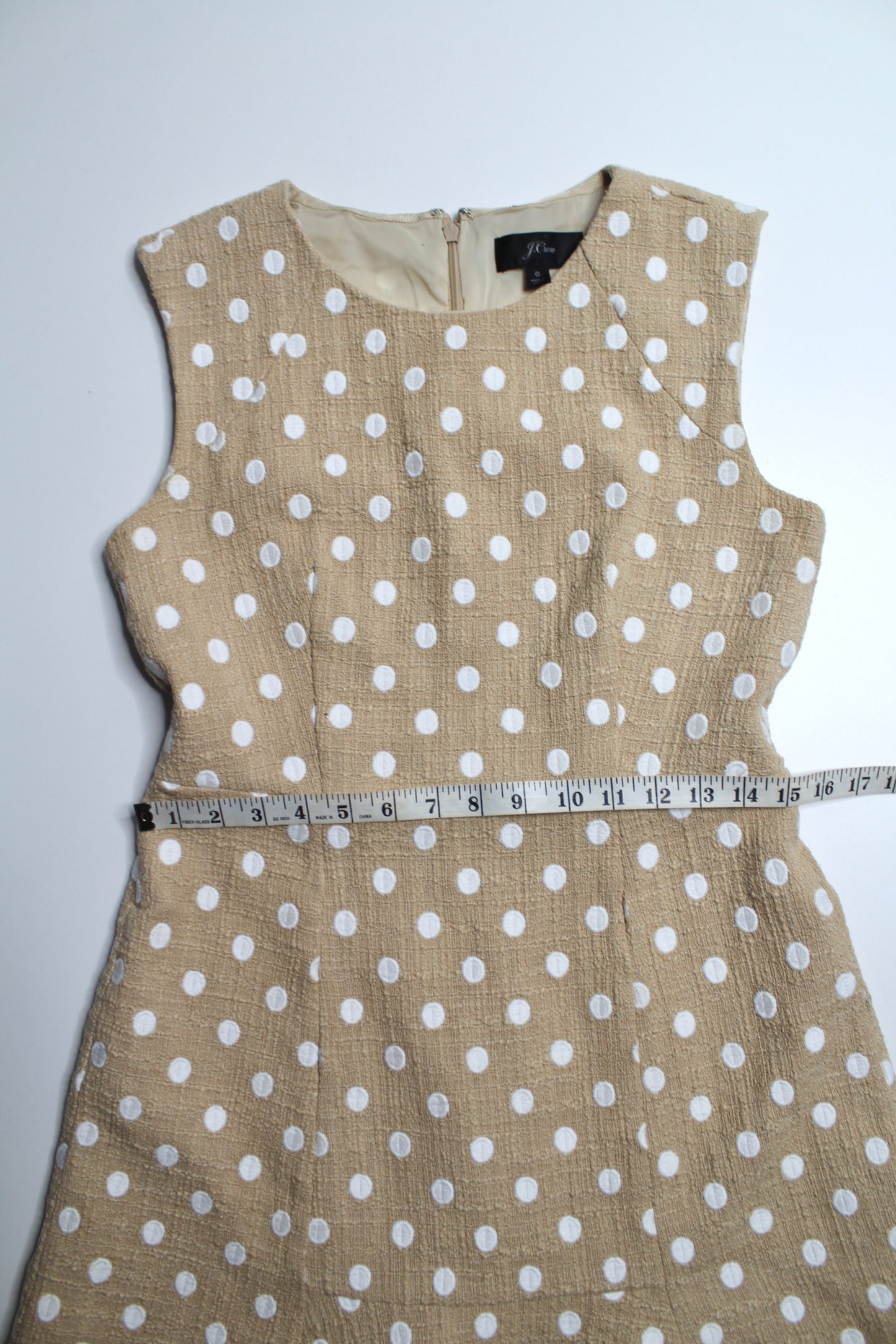 J.CREW beige/white ‘Marcy’ polka dot tweed dress, size 6