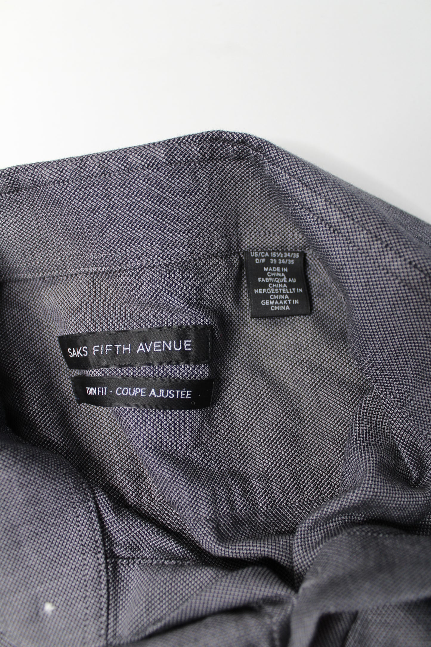 Mens Saks Fifth Avenue dark grey trim fit dress shirt, size 39 15.5 (size small/medium) (sale: was $30)