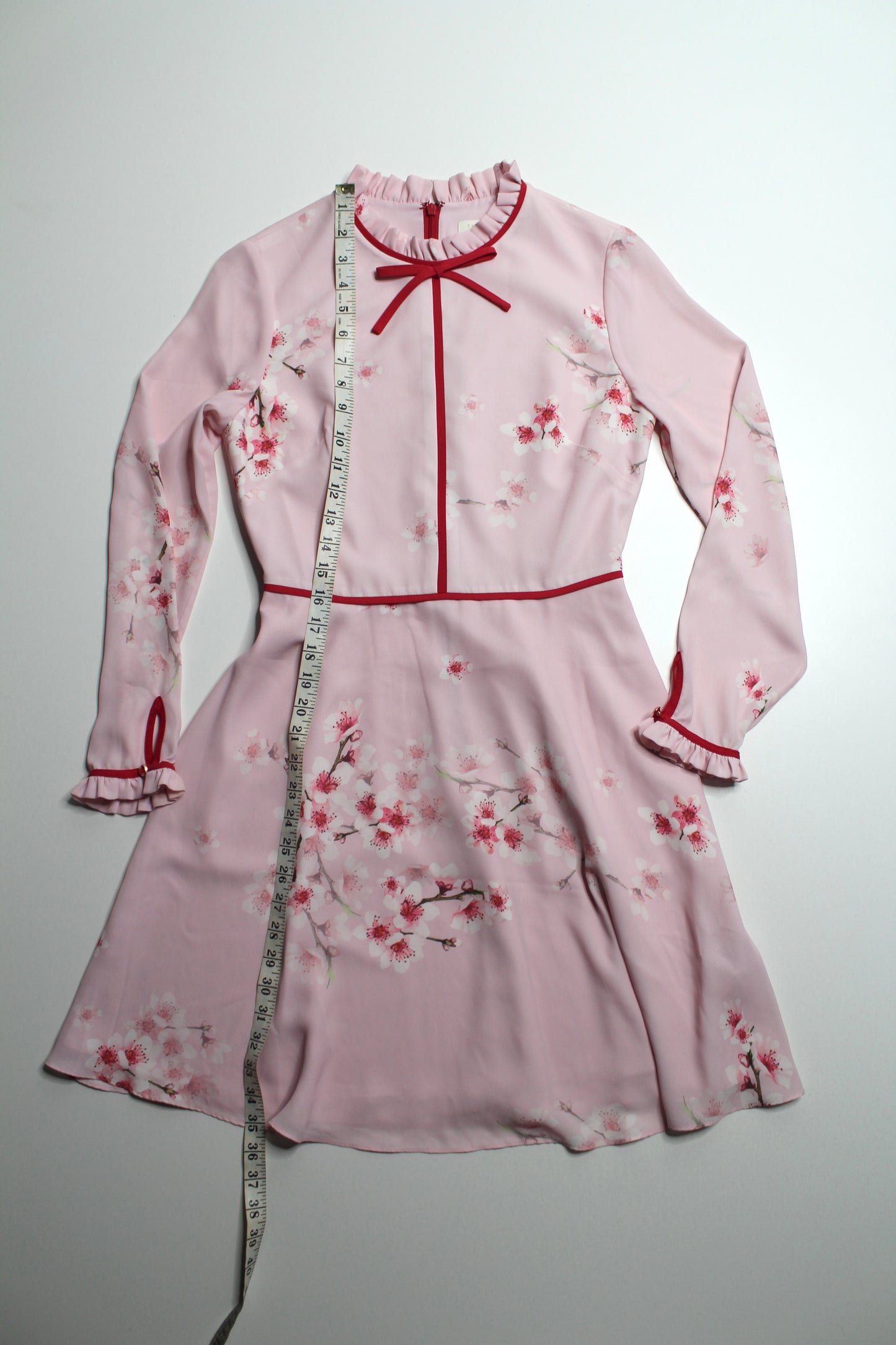 Ted Baker pink floral fit and flare long sleeve dress, size 1 (size xsmall)