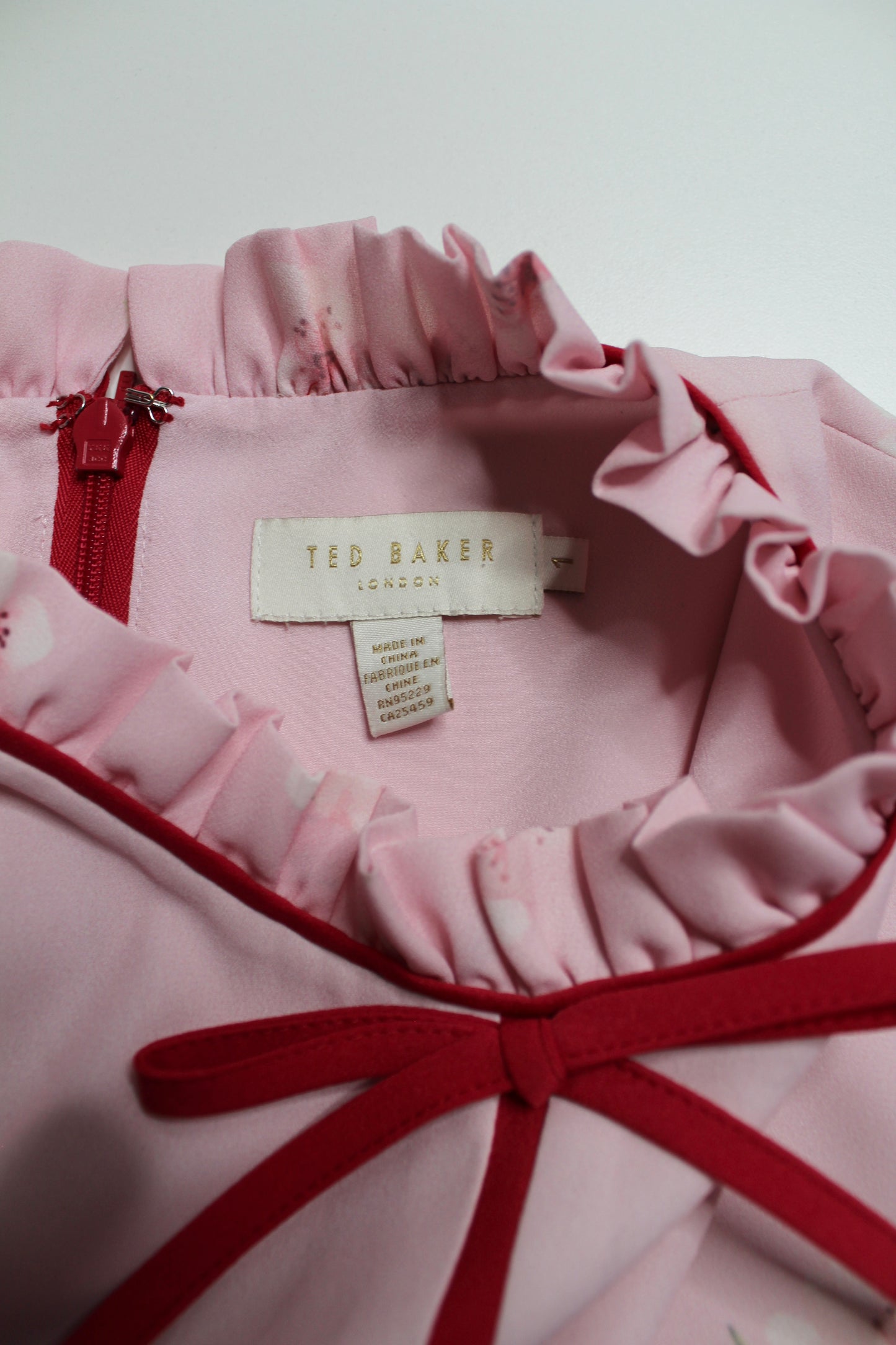 Ted Baker pink floral fit and flare long sleeve dress, size 1 (size xsmall)