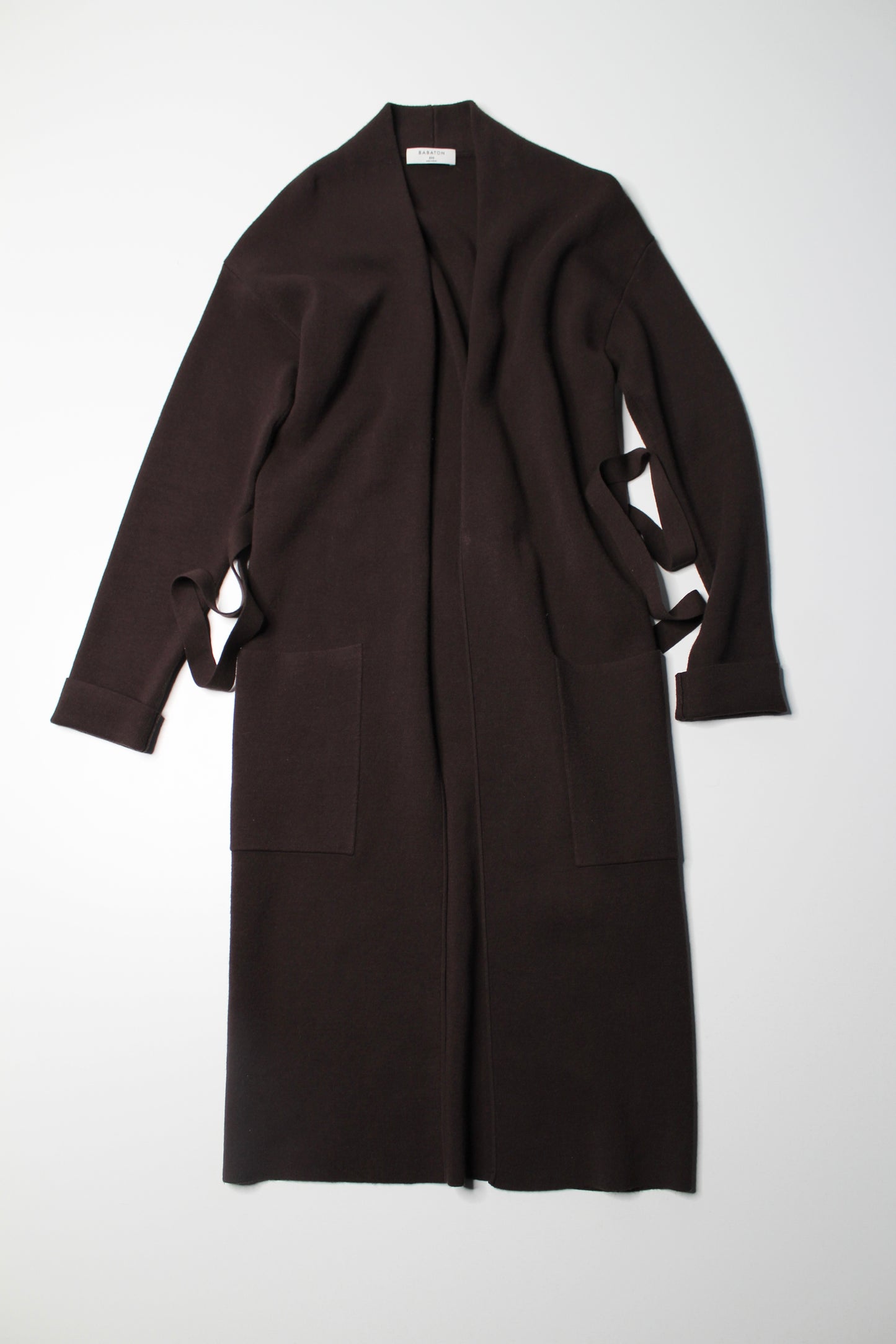 Aritzia Babaton brown 'ty' long open front cardigan, size xxs (relaxed fit)