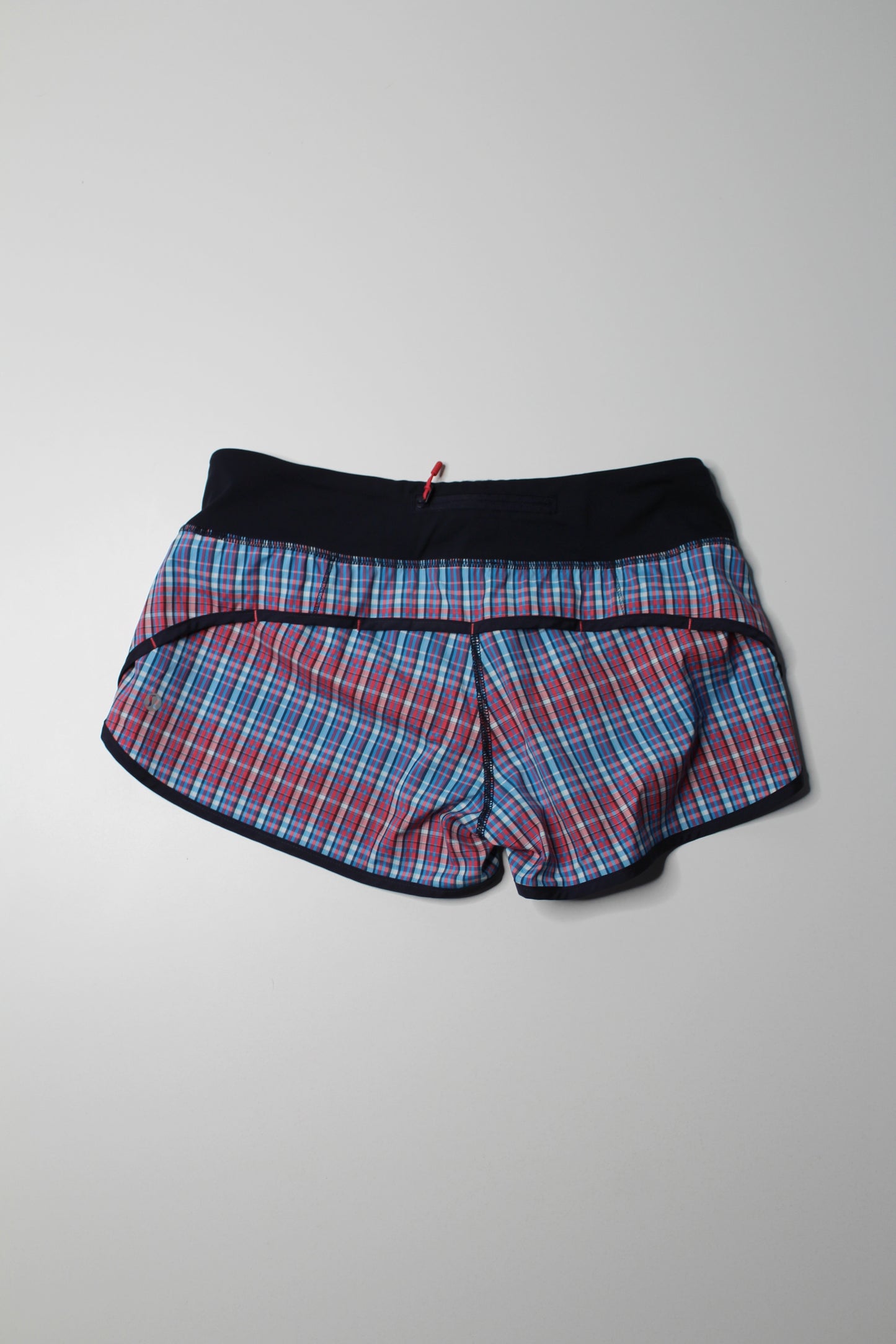 Lululemon rad plaid wish blue ‘speed’ shorts, size 6