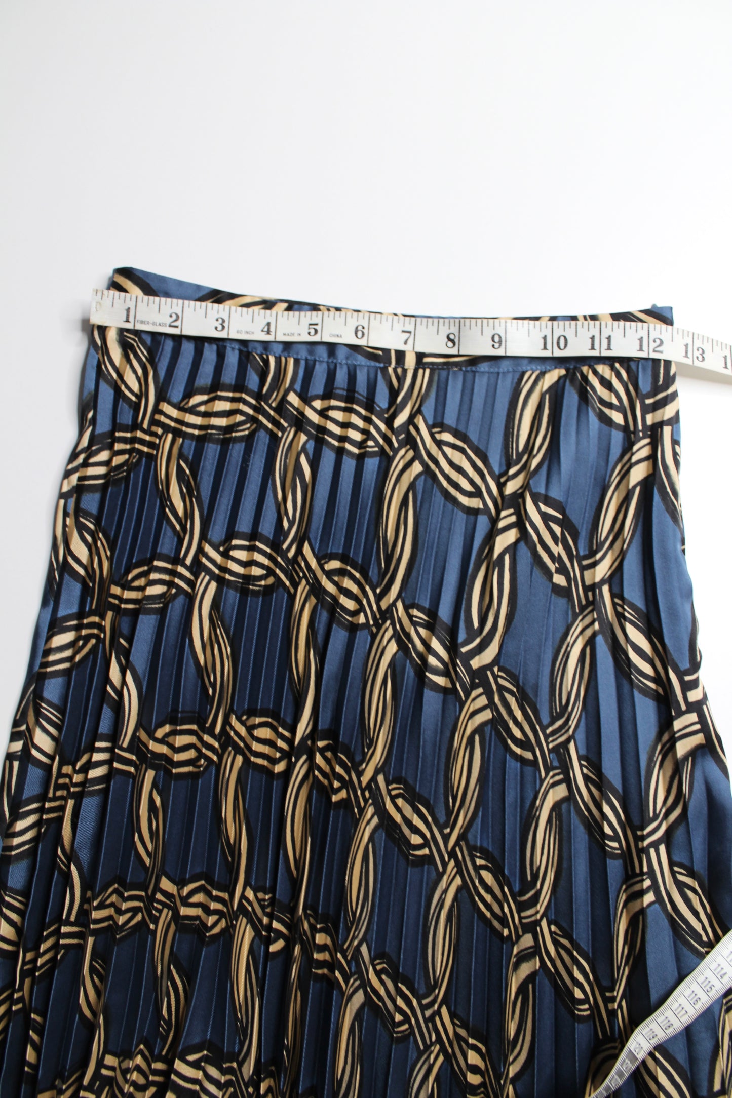 MNG blue/gold pleated midi skirt, size xsmall