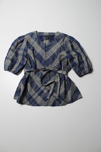 Club Monaco blue/grey plaid puff sleeve blouse, size small