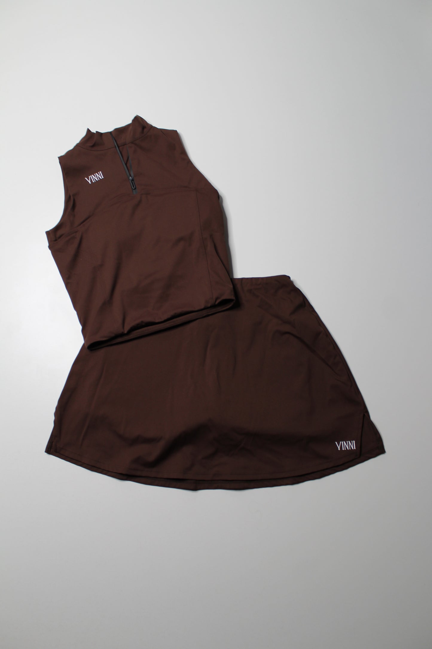 Vinny The Label dark brown 'Serena' skort + matching 'Hailey' tank set, size medium