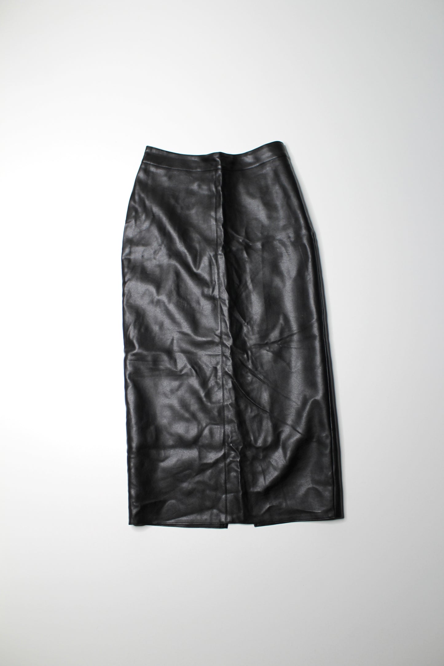 Oak + Fort black vegan leather high rise midi skirt, size 2 (xs)