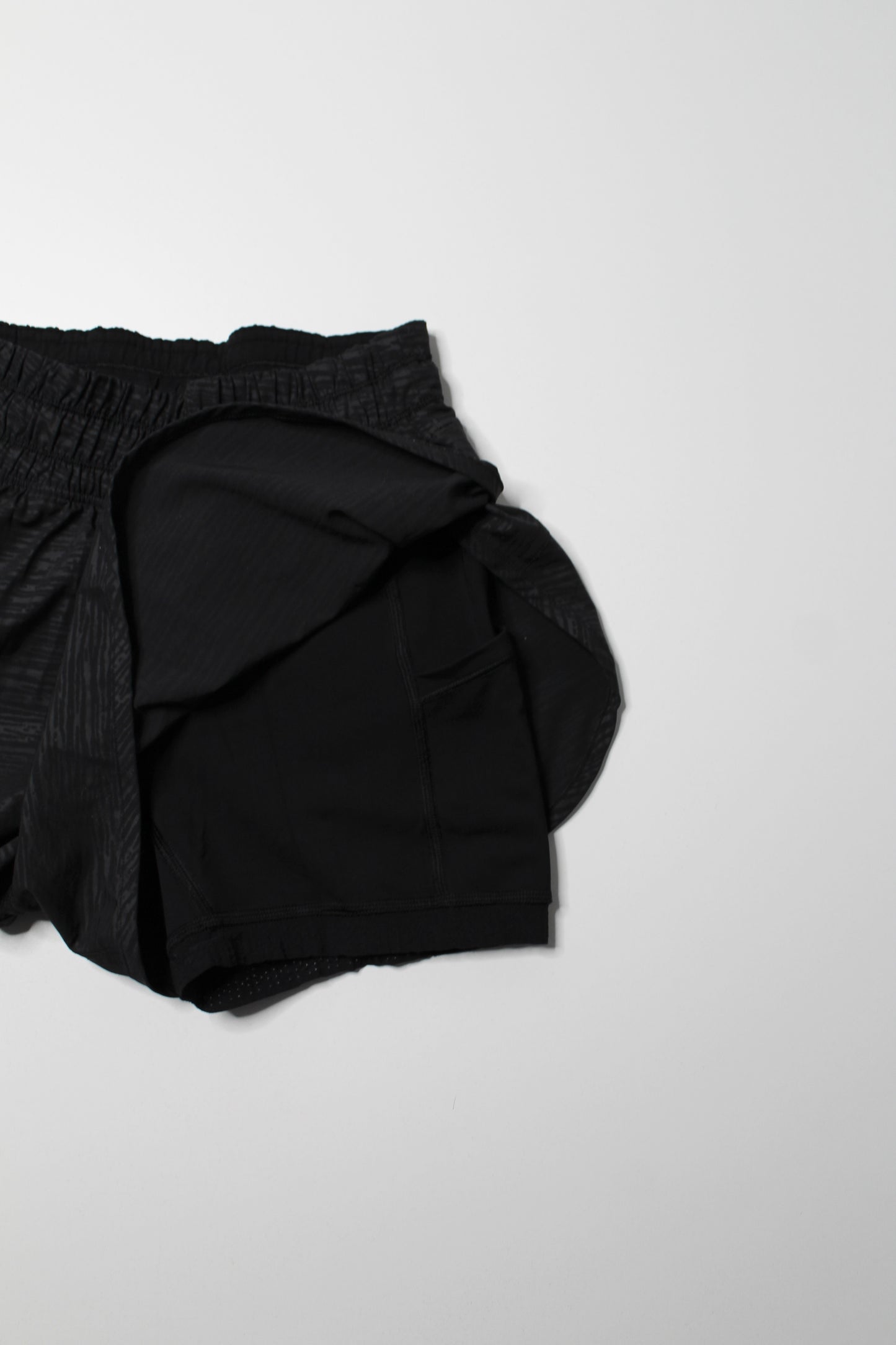 Lululemon stride emboss black ‘bootcamp’ shorts, size 4 (3.5”)