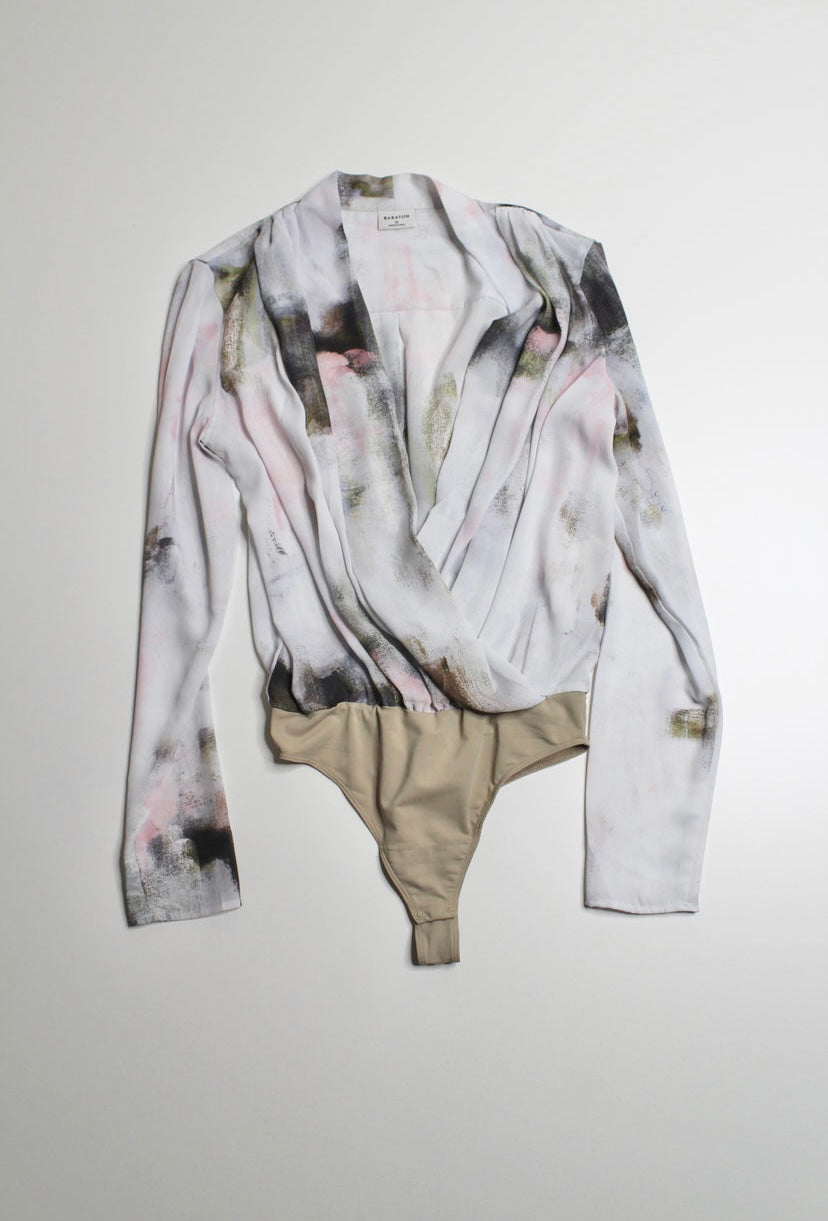 Aritzia babaton ambrose frost/pink dream bodysuit blouse, size xs (price reduced: was $48)