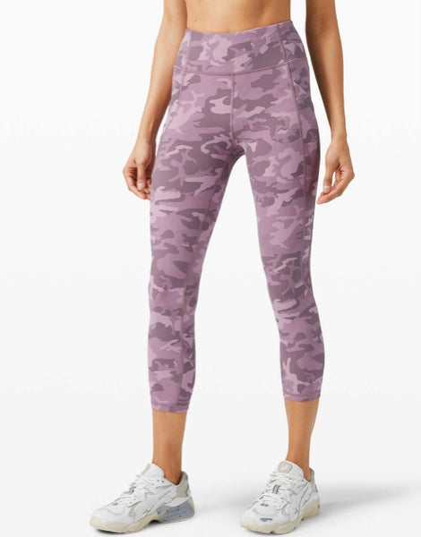 Lululemon incognito camo pink taupe multi time to sweat crop, size 4 (23") (price reduced: was $48)