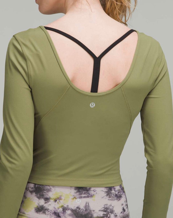 Lululemon bronze green ‘align’ v neck long sleeve, no size. Fits like 6