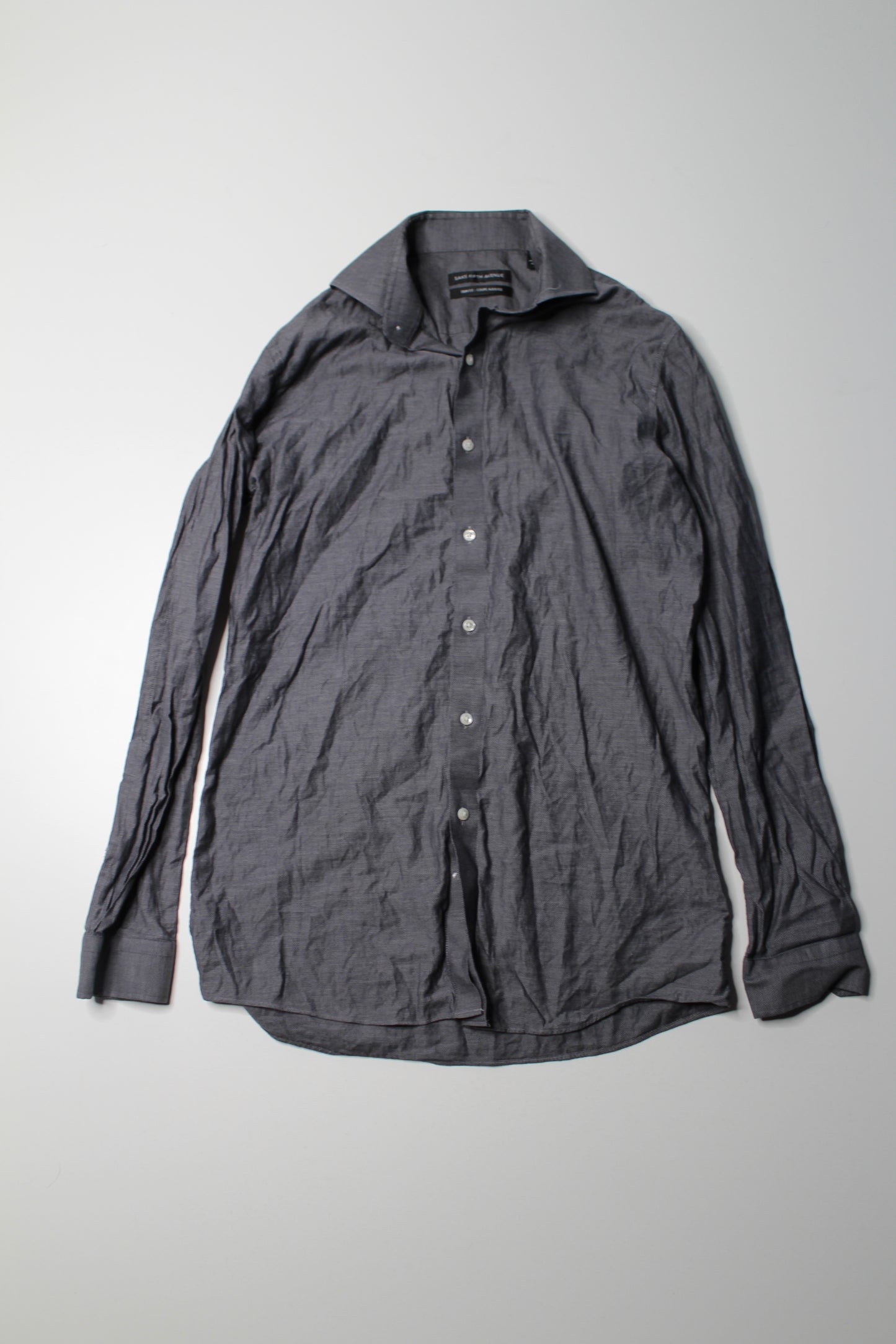 Mens Saks Fifth Avenue dark grey trim fit dress shirt, size 39 15.5 (size small/medium) (sale: was $30)