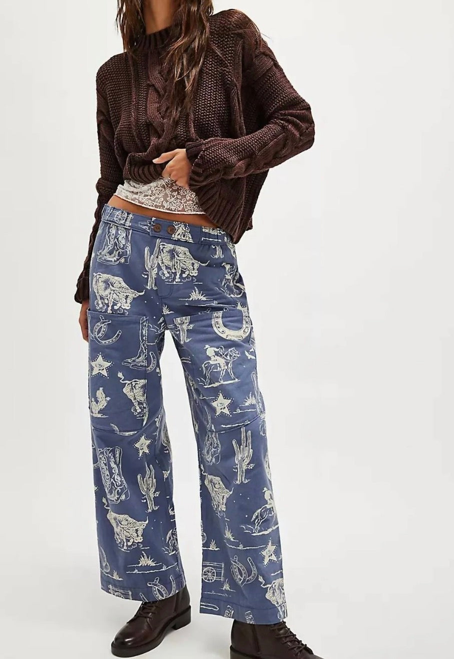Free People seaside blue ‘rodeo’ pull on wide leg pant, size medium