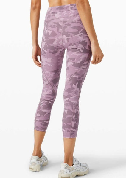 Lululemon incognito camo pink taupe multi time to sweat crop, size 4 (23") (price reduced: was $48)