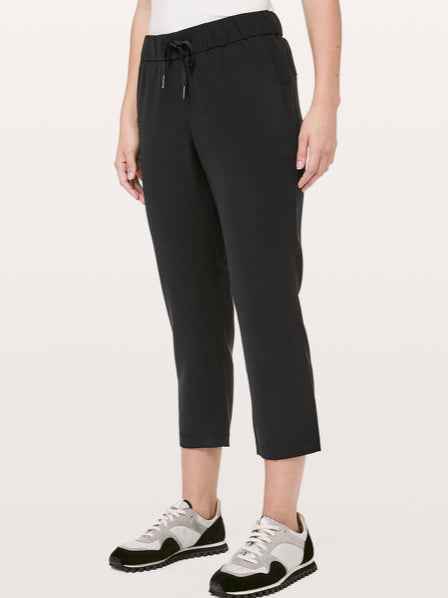 Lululemon black on the fly pant, size 8 (hemmed to 24” crop length) *woven (price reduced: was $50)