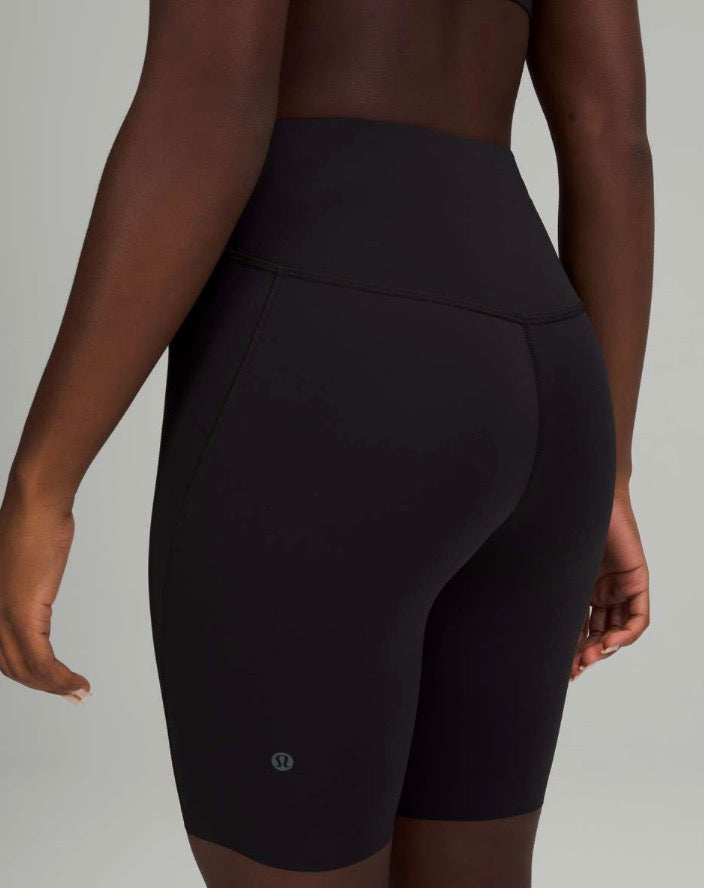 Lululemon black ‘base pace’ high rise shorts, size 8