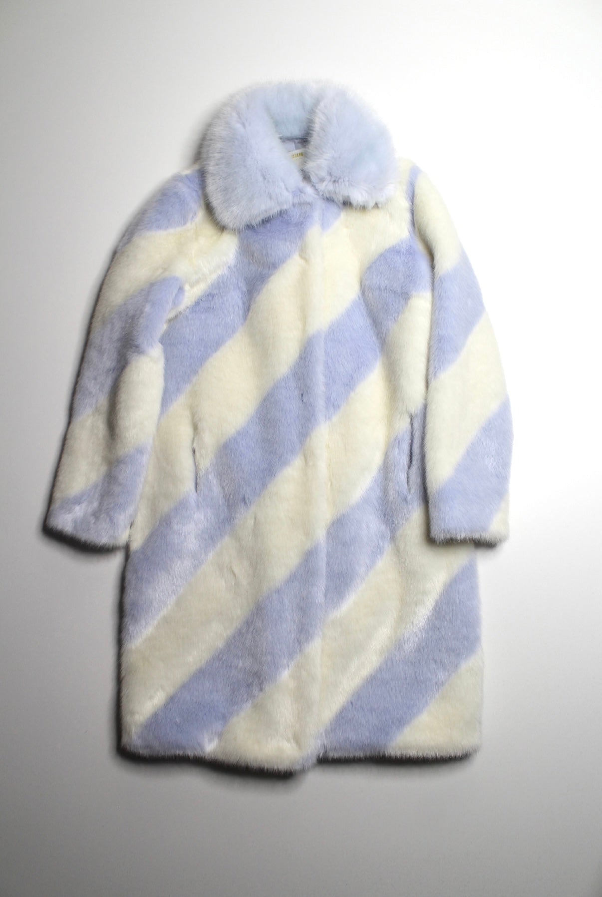 Anthropologie Maeve cream/blue ice stripe faux fur coat, size xsmall (relaxed fit) (20% off in cart)