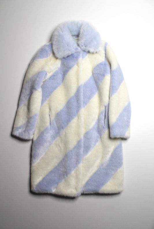 Anthropologie Maeve cream/blue ice stripe faux fur coat, size xsmall (relaxed fit) (sale: was $120)