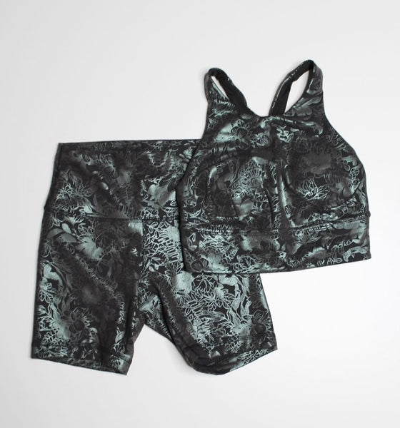 Lululemon green foil wunder train high rise short + bra SET, size 4 (price reduced: was $70)