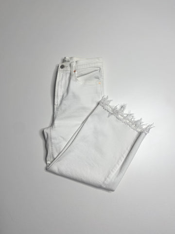 Aritzia Denim Forum white raw hem Joan wide leg crop jeans, size 26
