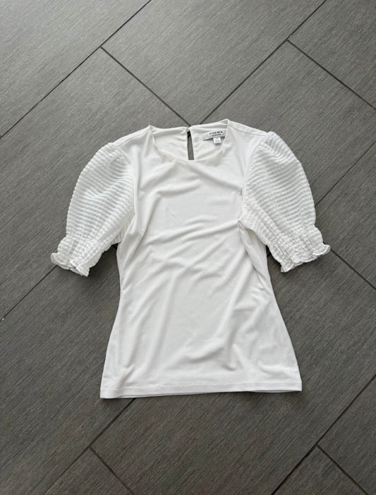 Ever New cream stretchy puff sleeve blouse, size xs