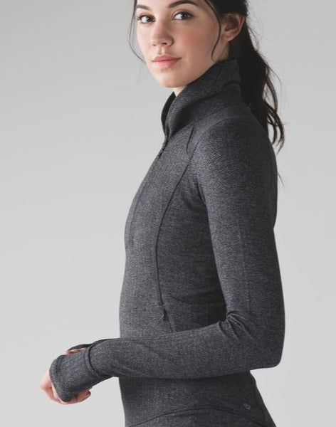 Lululemon grey herringbone think fast 1/4 zip pullover, size 10 (price reduced: was $48)