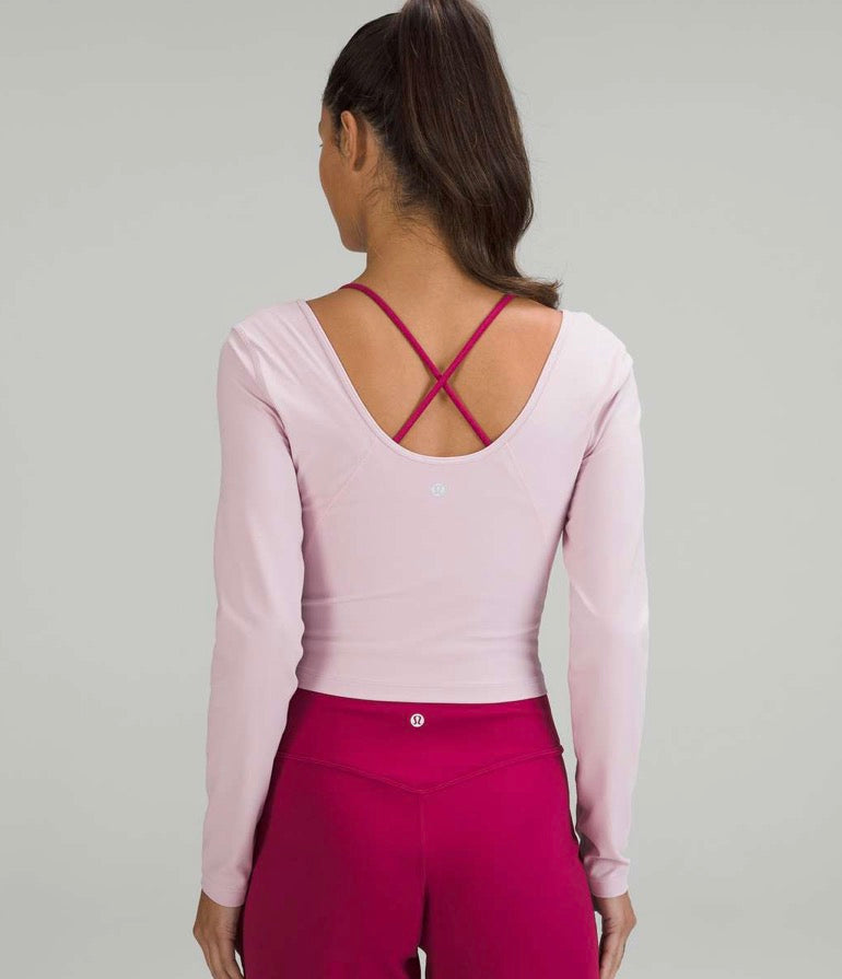 Lululemon pink peony ‘align’ v neck long sleeve, no size. Fits like 6