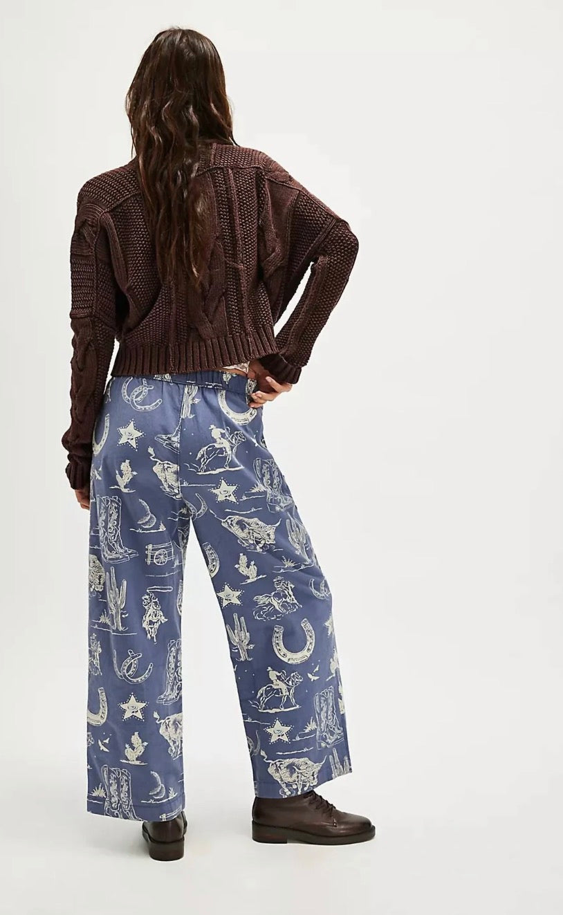 Free People seaside blue ‘rodeo’ pull on wide leg pant, size medium