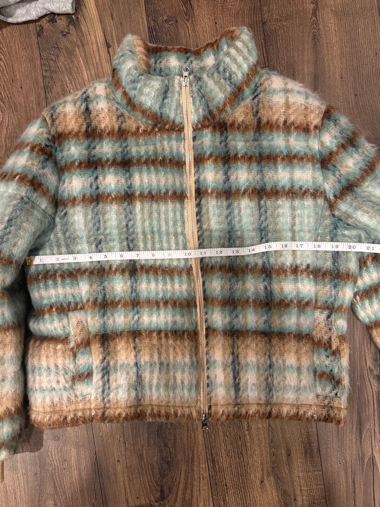 Anthropologie plaid brushed puffer bomber jacket, size large (fits medium/large) (sale: was $120)