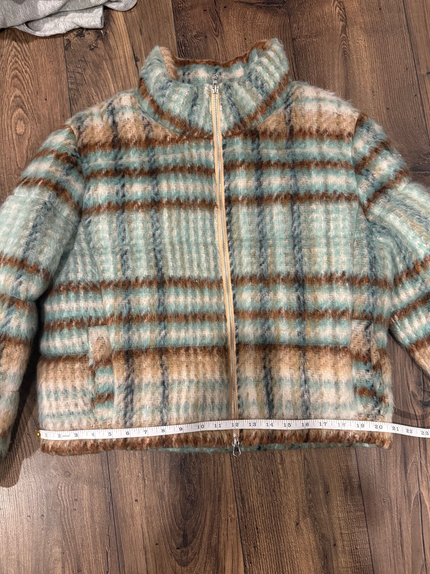 Anthropologie plaid brushed puffer bomber jacket, size large (fits medium/large) (sale: was $120)