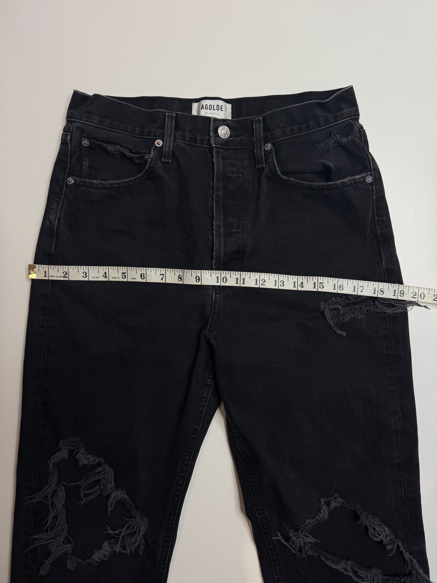 AGOLDE black wash ‘90’s distressed knee jeans, no size, fits like 28 (26”)