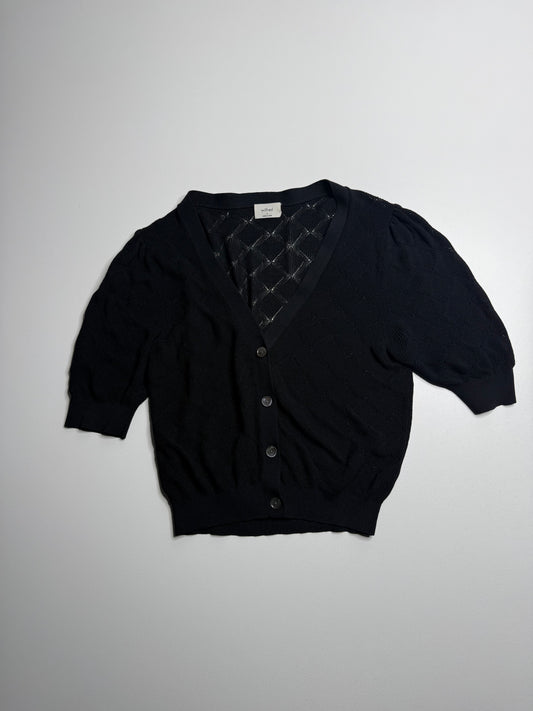 Aritzia Wilfred black puff sleeve button front knit short sleeve cardigan, size small