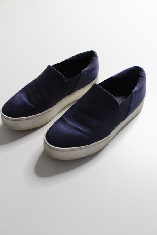 Vince navy satin platform slip on sneaker, size 7