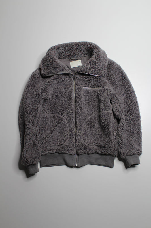Aritzia Wilfred Free medium grey 'teddy' sherpa bomber  jacket, size xs (loose fit) Fits xs/small