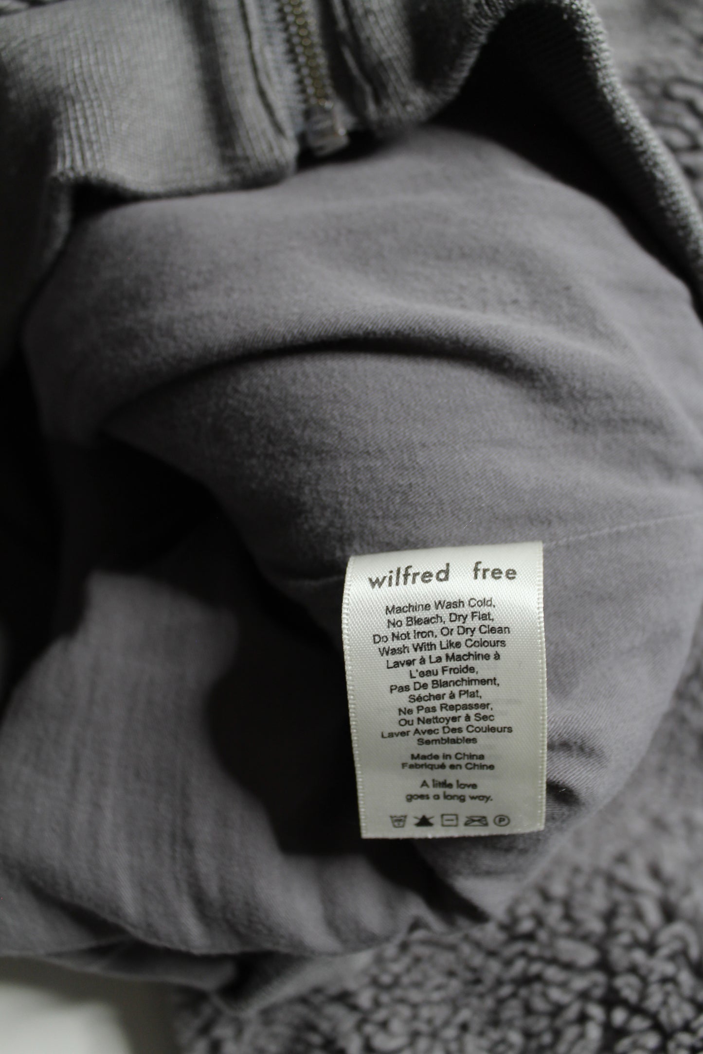 Aritzia Wilfred Free medium grey 'teddy' sherpa bomber  jacket, size xs (loose fit) Fits xs/small