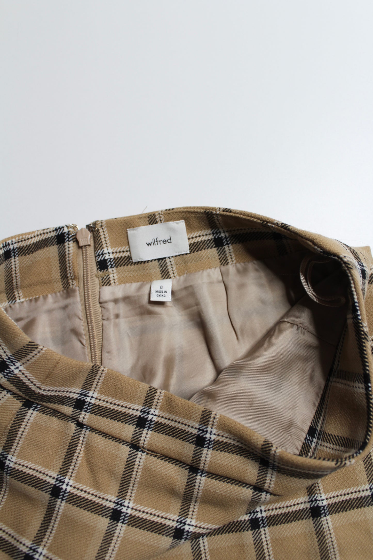 Aritzia Wilfred plaid mini skirt, size 0