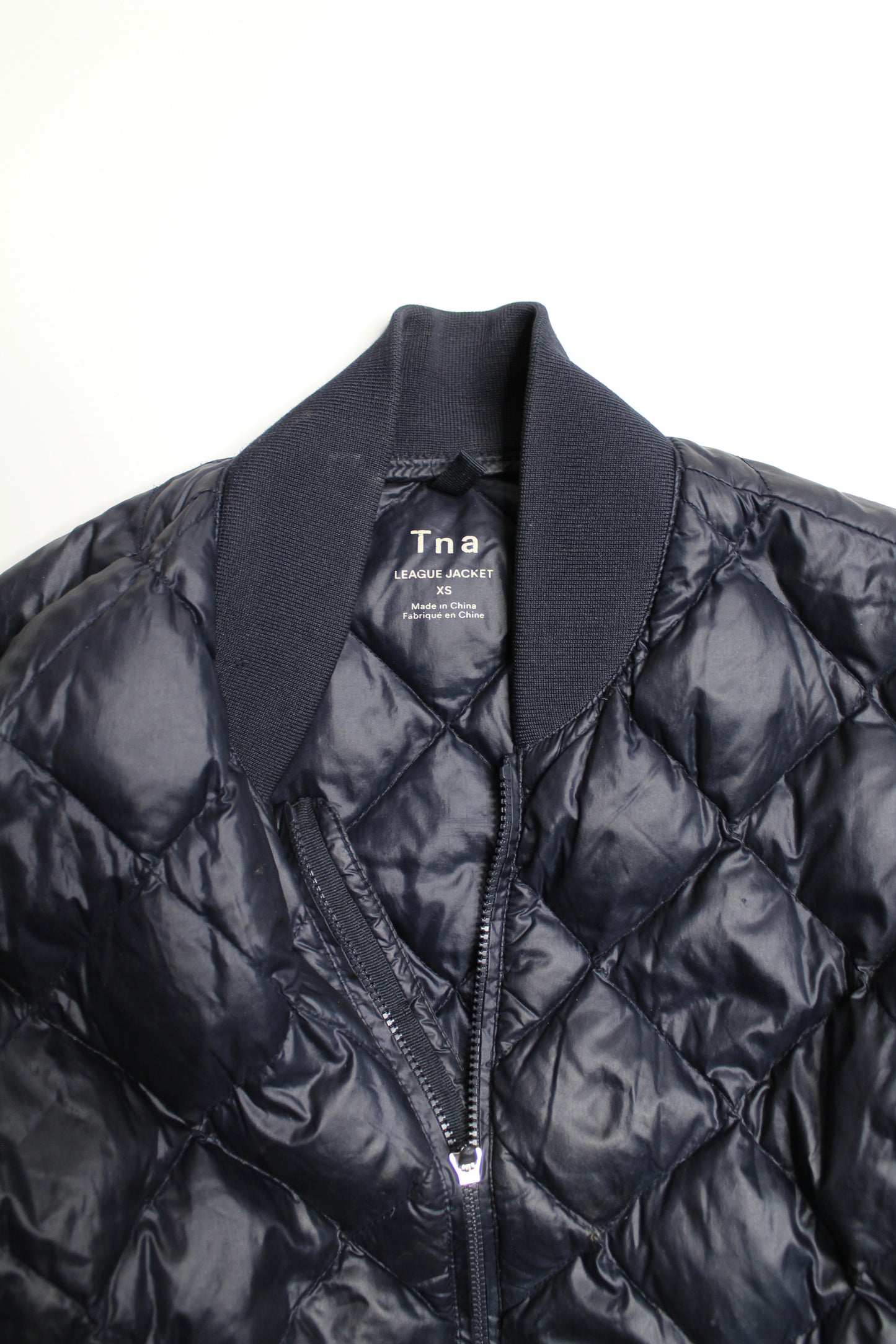 Aritzia TNA navy quilted 'league' bomber puffer jacket, size xs
