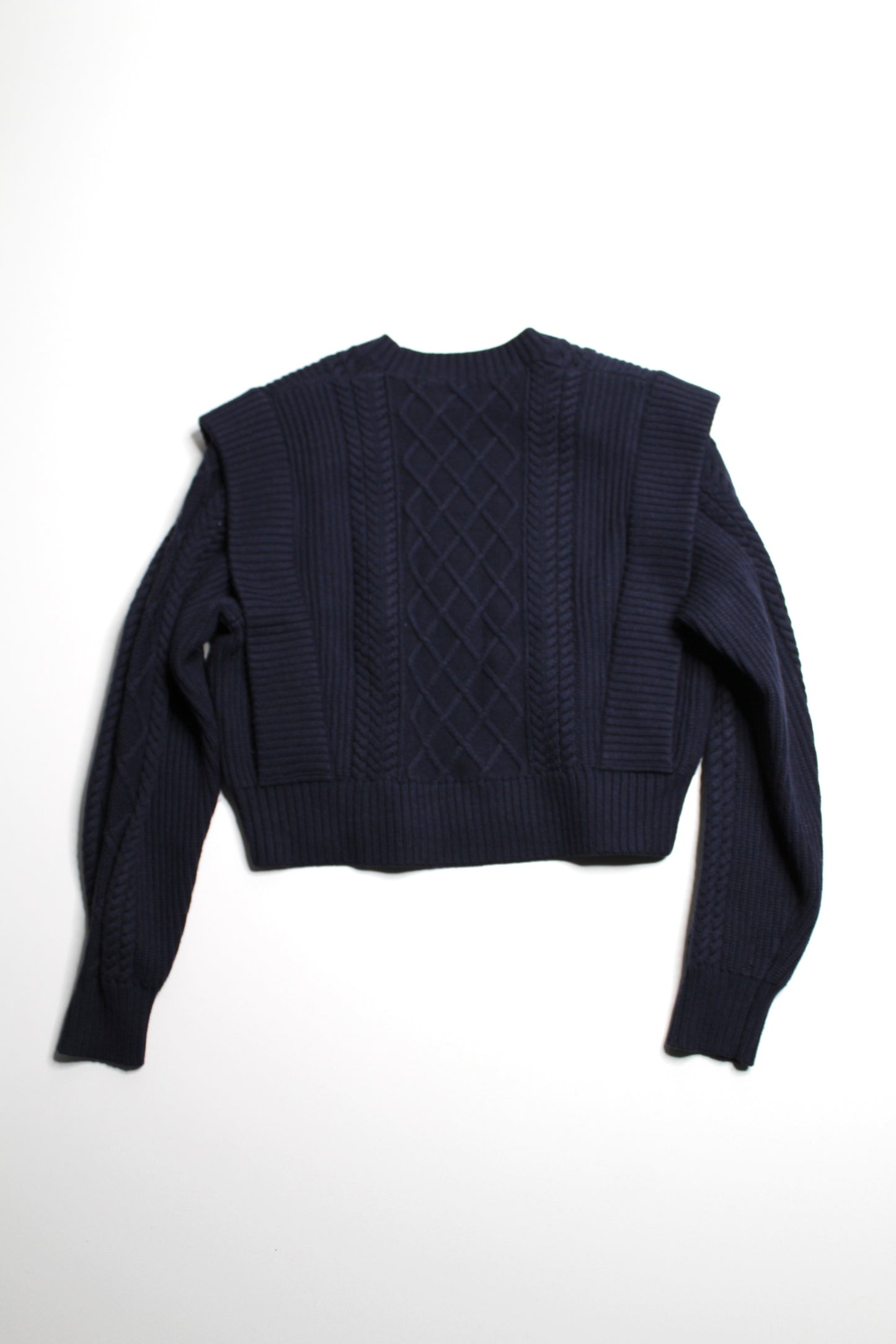Aritzia Babaton navy 'seek' cable knit shoulder pad sweater, size small (relaxed fit)