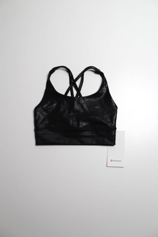 Lululemon black matte foil ‘energy’ bra, size 4 *long line *new with tags (10% off)