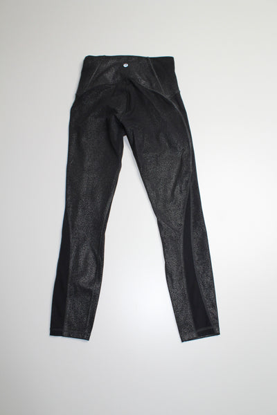 Lululemon luminosity foil print black silver / black train times tights, size 4 (25”) (price reduced: was $48)