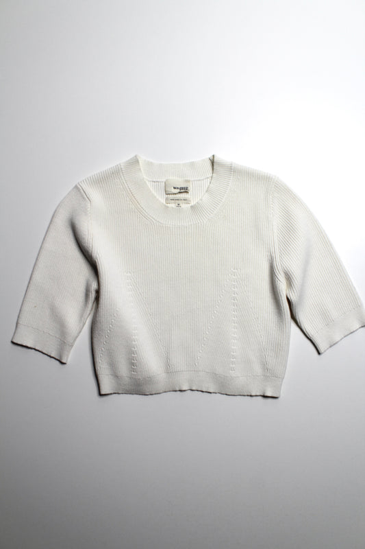 Aritzia Wilfred Free cream cropped knit short sleeve sweater, size medium