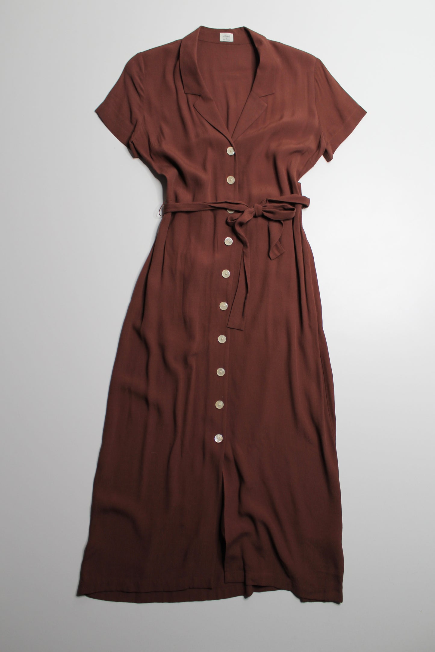 Aritzia Wilfred amaretto button front shirt dress, size small
