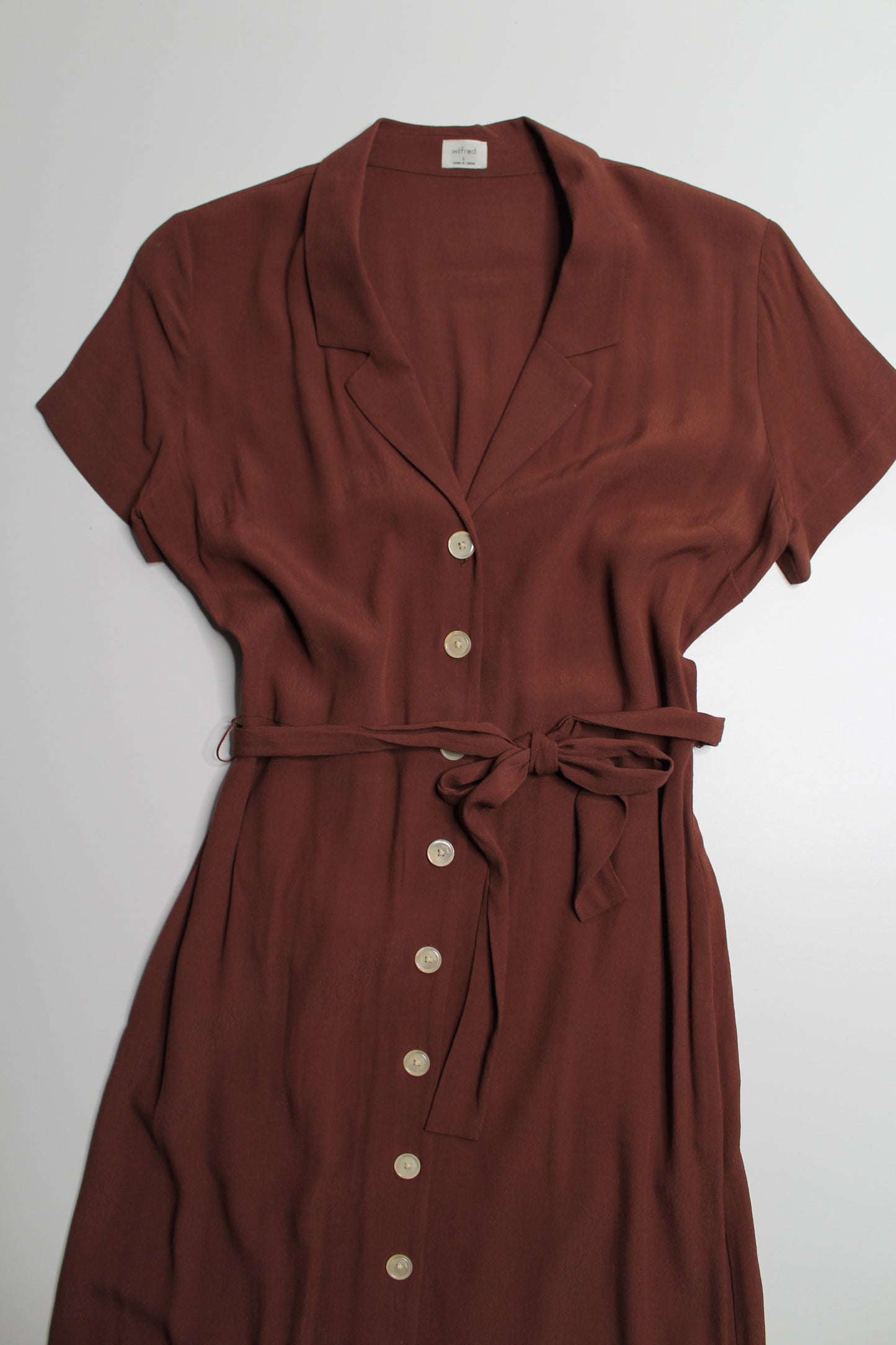 Aritzia Wilfred amaretto button front shirt dress, size small
