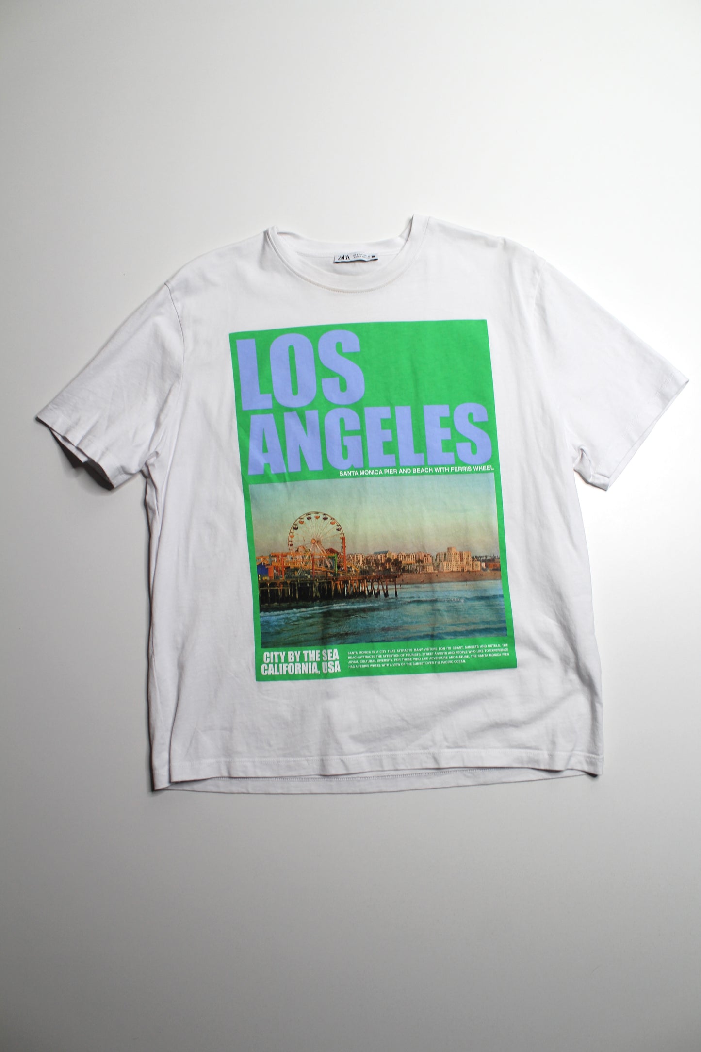 Zara white 'los angles' t shirt, size medium