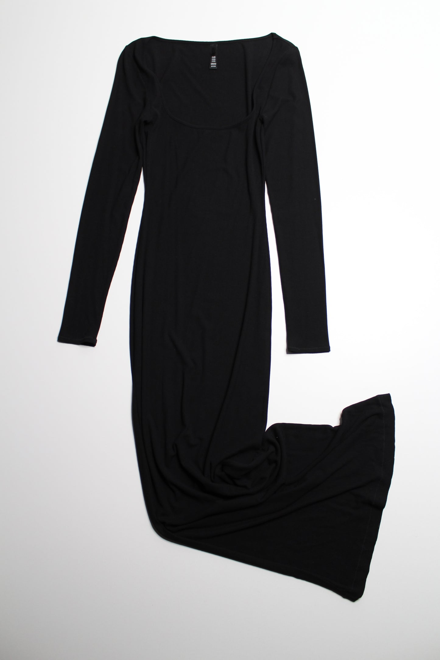 Skims black ribbed 'soft lounge long sleeve' dress, size small