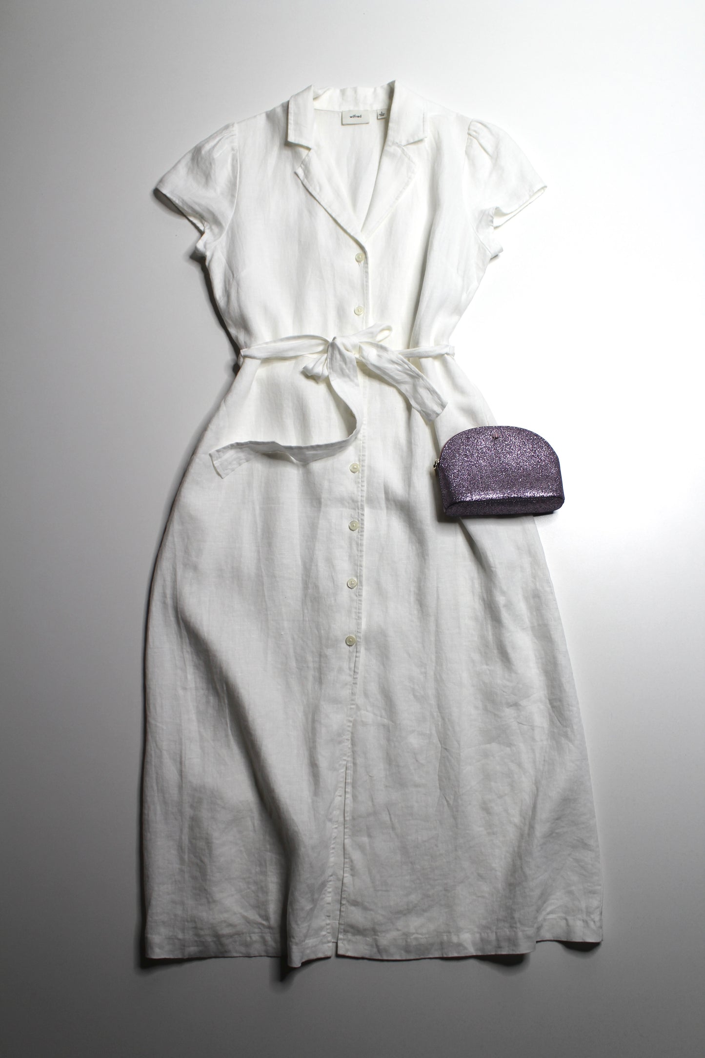 Aritzia Wilfred white linen button front shirt dress, size small