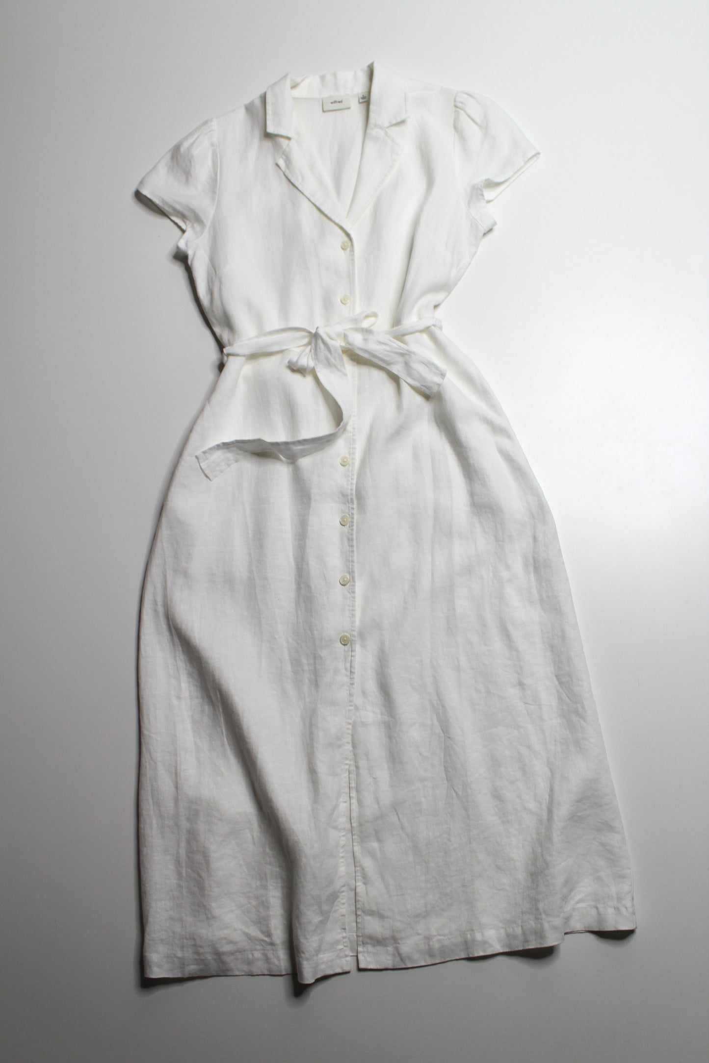Aritzia Wilfred white linen button front shirt dress, size small