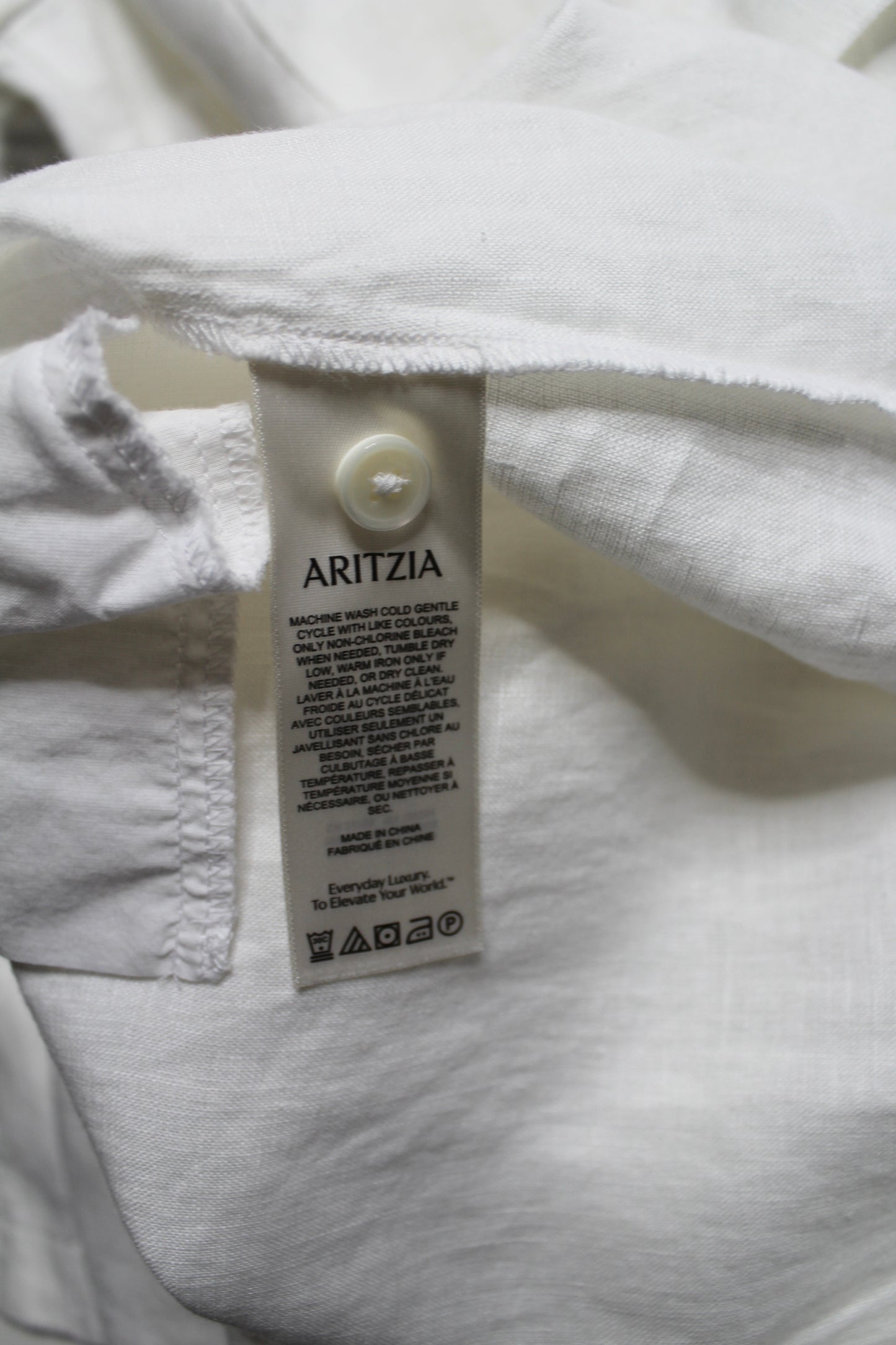 Aritzia Wilfred white linen button front shirt dress, size small