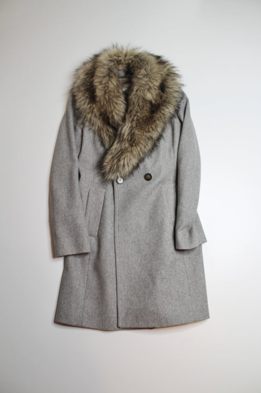 Club Monaco light grey wool coat with removable trim, size small